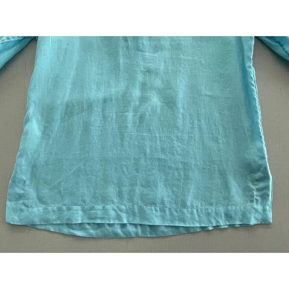 Lilly Pulitzer Sz L Pop Over Tunic Top Blue Linen Preppy Breathable Beach Resort